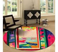 Mystical Abstract 90 cm Round Rugs Living Room, Non-slip Area Rugs for Bedroom - Window Sea Sailboat Soft Washable Low pile Carpet for Bedroom Living Dining Room Entryway
