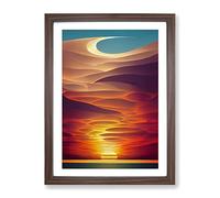 Mystical Abstract Ocean Sunset Framed Print for Living Room Bedroom Home Office Décor, Wall Art Picture Ready to Hang, Walnut A3 Frame (34 x 46 cm)