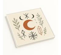 Mystical Acrylic Coaster Gift - Elegant Line-Art Halloween Decor with Moon Phases & Botanical Elements