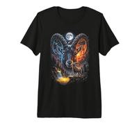 Mystical Alpine Ibex Howling Full Moon Mountain Art Premium T-Shirt