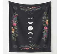 Mystical Astronomy Print Blanket Throws Bohemian Plants Florals Moon Phases Throw Blankets Soft Cozy Fleece Plush Flannel Bedding Blanket for Kids Adults Couch Travel 130 x 150 cm Black