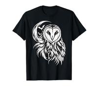 Mystical Barn Owl Crescent Moon Bats Skeleton Key Art Value Graphic T-Shirt