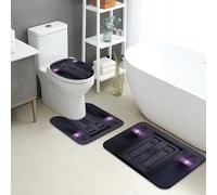 Mystical Bathroom Mat Sets 3 Piece, Dark Door Lanterns Absorbent Non Slip Toilet Rugs U Shaped Washable, Gothic Quick Dry Memory Foam Bathroom Rug Set