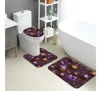 Mystical Bathroom Mat Sets 3 Piece, Enchanted Cauldron Amethyst Absorbent Non Slip Toilet Rugs U Shaped Washable, Witchy Crystal Quick Dry Memory Foam Bathroom Rug Set