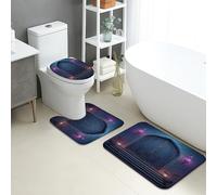 Mystical Bathroom Mat Sets 3 Piece, Gothic Castle Door Design Absorbent Non Slip Toilet Rugs U Shaped Washable, Dark Fantasy Quick Dry Memory Foam Bathroom Rug Set