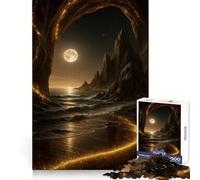 Mystical Beach at Night with Golden Light Jigsaw Puzzles for Adults 1000 Pieces Strong Logic Toy Calming Play Clear Edge Artistic Gift (38x52cm)