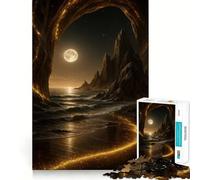 Mystical Beach at Night with Golden Light Jigsaw Puzzles for Adults 1000 Pieces Strong Logic Toy Calming Play Clear Edge Artistic Gift (38x52cm)