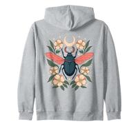 Mystical Beetle With Floral and Moon Zip Hoodie
