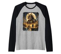 Mystical Bigfoot Samurai Warrior Spirit Howling at The Moon Raglan Baseball Tee