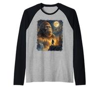 Mystical Bigfoot Sasquatch Spirit Howling at The Moon Nature Raglan Baseball Tee