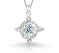 Mystical Birthstone Witches Knot Necklace, Natural Crystal Witch Knot Pendant Necklace, Pagan Wiccan Jewelry for Protection (March/Aquamarine Crystal)
