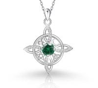 Mystical Birthstone Witches Knot Necklace, Natural Crystal Witch Knot Pendant Necklace, Pagan Wiccan Jewelry for Protection (May/Emerald Crystal)