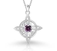 Mystical Birthstone Witches Knot Necklace, Natural Crystal Witch Knot Pendant Necklace, Pagan Wiccan Jewelry for Protection (February/Amethyst Crystal)