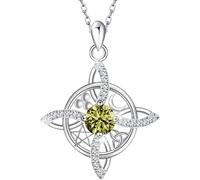 Mystical Birthstone Witches Knot Necklace, Natural Crystal Witch Knot Pendant Necklace, Pagan Wiccan Jewelry for Protection (August/Peridot Crystal)