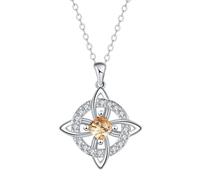 Mystical Birthstone Witches Knot Necklace, Silver Celtic Knot Pendant Necklace, Pagan Magic Wiccan Witchcraft Protection Jewelry for Women Wife Mom (Hellgelb)