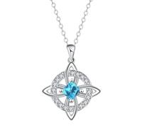 Mystical Birthstone Witches Knot Necklace, Silver Celtic Knot Pendant Necklace, Pagan Magic Wiccan Witchcraft Protection Jewelry for Mom Wife, Crystal Witch Knot Pendant Necklaces (Light Blue)