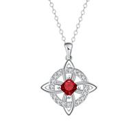 Mystical Birthstone Witches Knot Necklace, Silver Celtic Knot Pendant Necklace, Pagan Magic Wiccan Witchcraft Protection Jewelry for Women Wife Mom (Rot)