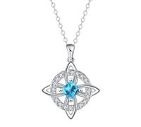 Mystical Birthstone Witches Knot Necklace, Silver Celtic Knot Pendant Necklace, Pagan Magic Wiccan Witchcraft Protection Jewelry for Women Wife Mom (Blaugrün)