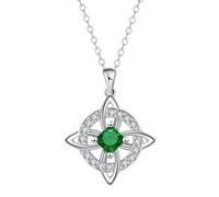 Mystical Birthstone Witches Knot Necklace, Silver Celtic Knot Pendant Necklace, Pagan Magic Wiccan Witchcraft Protection Jewelry for Mom Wife, Crystal Witch Knot Pendant Necklaces (Green)