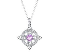 Mystical Birthstone Witches Knot Necklace, Silver Celtic Knot Pendant Necklace, Pagan Magic Wiccan Witchcraft Protection Jewelry for Women Wife Mom (Hellviolett)