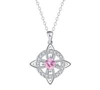 Mystical Birthstone Witches Knot Necklace, Silver Celtic Knot Pendant Necklace, Pagan Magic Wiccan Witchcraft Protection Jewelry for Women Wife Mom (Rosa)