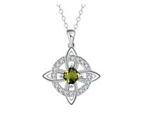 Mystical Birthstone Witches Knot Necklace, Silver Celtic Knot Pendant Necklace, Pagan Magic Wiccan Witchcraft Protection Jewelry for Mom Wife, Crystal Witch Knot Pendant Necklaces (Deep Yellow)