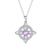 Mystical Birthstone Witches Knot Necklace, Silver Celtic Knot Pendant Necklace, Pagan Magic Wiccan Witchcraft Protection Jewelry for Mom Wife, Crystal Witch Knot Pendant Necklaces (Light Purple)
