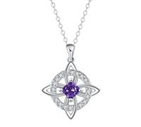 Mystical Birthstone Witches Knot Necklace, Silver Celtic Knot Pendant Necklace, Pagan Magic Wiccan Witchcraft Protection Jewelry for Women Wife Mom (Lila)