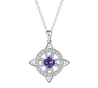 Mystical Birthstone Witches Knot Necklace, Silver Celtic Knot Pendant Necklace, Pagan Magic Wiccan Witchcraft Protection Jewelry for Mom Wife, Crystal Witch Knot Pendant Necklaces (Purple)