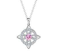 Mystical Birthstone Witches Knot Necklace, Silver Celtic Knot Pendant Necklace, Pagan Magic Wiccan Witchcraft Protection Jewelry for Mom Wife, Crystal Witch Knot Pendant Necklaces (Pink)