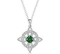 Mystical Birthstone Witches Knot Necklace, Silver Celtic Knot Pendant Necklace, Pagan Magic Wiccan Witchcraft Protection Jewelry for Women Wife Mom (F)