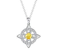 Mystical Birthstone Witches Knot Necklace, Silver Celtic Knot Pendant Necklace, Pagan Magic Wiccan Witchcraft Protection Jewelry for Mom Wife, Crystal Witch Knot Pendant Necklaces (Yellow)