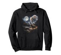 Mystical Bison Howling At The Moon Night Sky Wildlife Pullover Hoodie