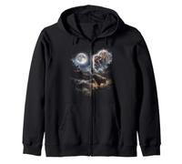Mystical Bison Howling At The Moon Night Sky Wildlife Zip Hoodie