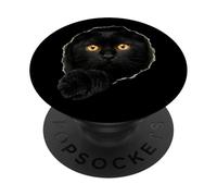 Mystical Black Cat Amber Eyes Peeking Through PopSockets Adhesive PopGrip