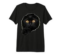 Mystical Black Cat Amber Eyes Peeking Through Premium T-Shirt