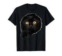 Mystical Black Cat Amber Eyes Peeking Through T-Shirt