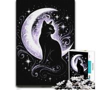 Mystical Black Cat and Crescent Moon Wall Art Jigsaw Puzzle, 1000 Pieces | Adult Puzzle - New Year puzzle activity with hands-on indoor leisure.