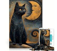 Mystical Black Cat Art 1000 Piece Jigsaw Puzzles for Adults Teenagers Mind Puzzle Stress Free Art Assembly Thoughtful Gift (38x26cm)