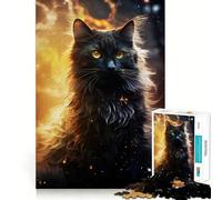 Mystical Black Cat Hard Jigsaw Puzzle for Adults 1000 Pieces Think Toy Peaceful Fun Clean Cut Fine Art Piece (38x26cm)