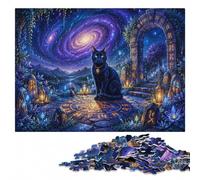 Mystical Black Cat in Cosmic Ruins Jigsaw Puzzle for Adults, 300 Pieces | A hands-on home pastime - a simple way to organise the image alone or together.