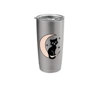 Mystical Black Cat on Crescent Moon with Stars Celestial Art Stainless Steel Insulated Tumbler