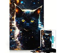 Mystical Black Cat Portrait 1000 Pieces Jigsaw Puzzles for Adults Strong Logic Toy Relaxing Fun Clear Edge Memorable Gift (38x26cm)