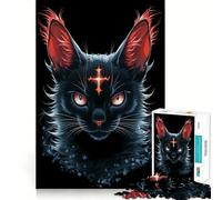 Mystical Black Cat Portrait 1000 Pieces Jigsaw Puzzles for Teenagers Wise Think Toy Calm Fun Clear Cut Art Collectible (38x26cm)