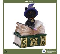 Mystical Black Cat Spellbook Trinket Box - Hand-Painted Resin Figurine