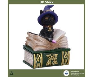 Mystical Black Cat Spellbook Trinket Box - Hand-Painted Resin Figurine