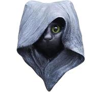 Mystical Black Cat Statue with Hooded Cloak Resin Figurine Fantasy Home Office Decor Halloween Desktop Decoration Unique Gift for Cat Lovers (Grey)
