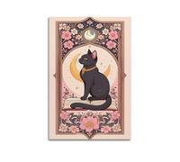 Mystical Black Cat Wall Art, Enchanted Decor, Celestial Cat Poster Artistic Wall Mural Modern Hanging Decor Poster20x30inch(50x75cm)