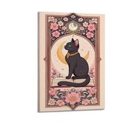 Mystical Black Cat Wall Art, Enchanted Decor, Celestial Cat Poster Artistic Wall Mural Modern Hanging Decor Poster20x30inch(50x75cm)