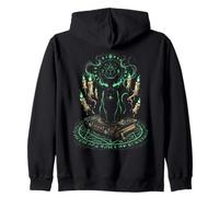 Mystical Black Cat Witchcraft Occult Runes Pentagram Zip Hoodie